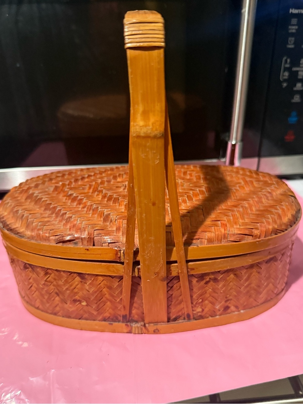 Handwoven Brown Woven Picnic Basket with Carry Handle